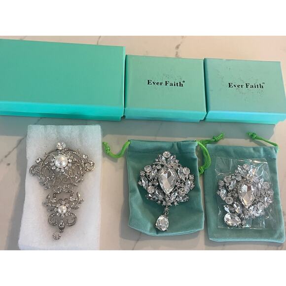 3 NEW Ever Faith brooch pin Crystal ￼ - Picture 1 of 12